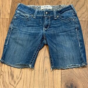 Ariat Real Denim Womens Mid Rise Straight Blue Jean Shorts Raw Hem 28